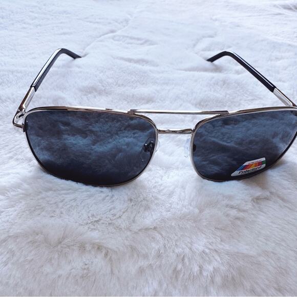 Troy Black w/ Silver Rims Rectangular Polarized Sunglasses - Picture 4 of 10